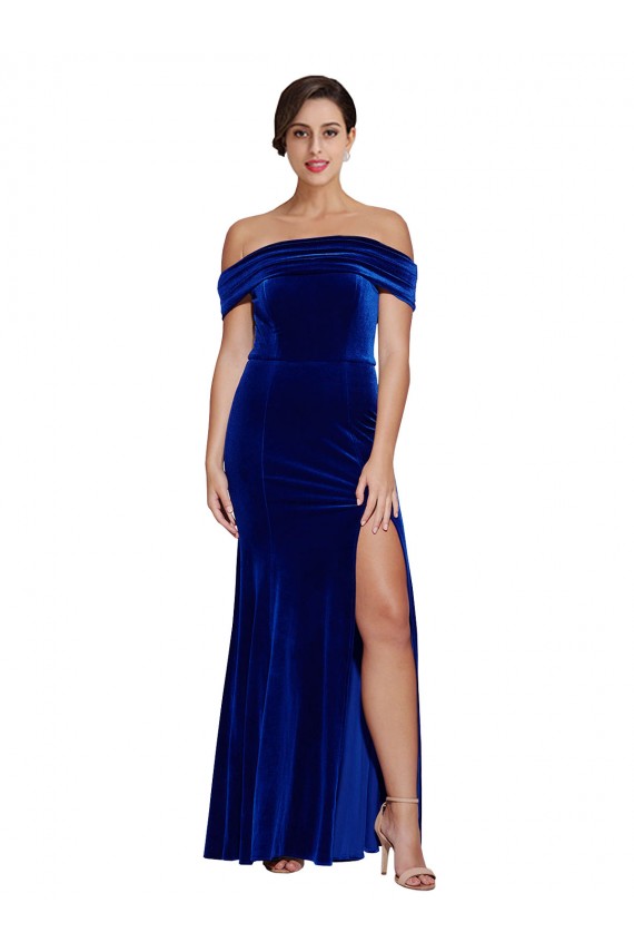 Buy Sleeveless Off the Shoulder Stretch Velvet Mermaid Formal Dress UK
