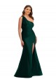 Buy Sleeveless Ever Green One Shoulder Silky Satin Mermaid Formal Plus Size Formal Dress UK