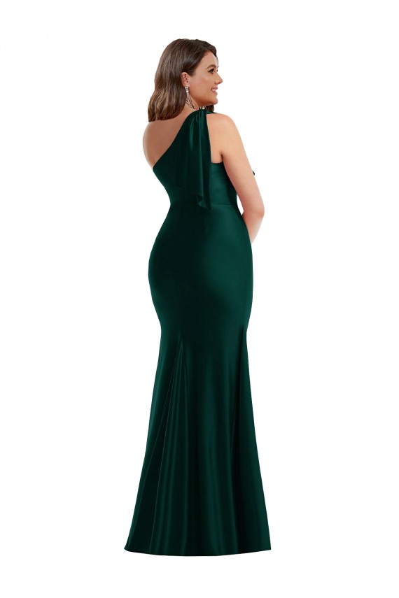 Buy Sleeveless Ever Green One Shoulder Silky Satin Mermaid Formal Plus Size Formal Dress UK