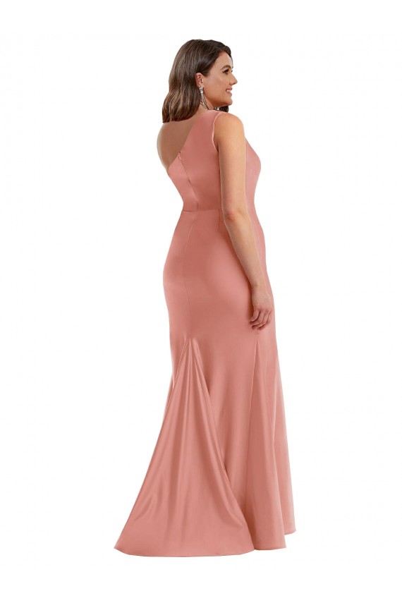 Buy Sleeveless One Shoulder Silky Satin Mermaid Black Tie Plus Size Formal Dress UK