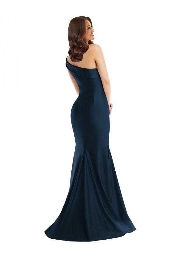Buy Sleeveless Light Sky Blue One Shoulder Silky Satin Mermaid Formal Dress UK