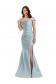 Buy Sleeveless Light Sky Blue One Shoulder Silky Satin Mermaid Formal Dress UK