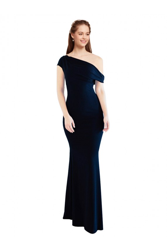 Buy Sleeveless Dark Navy One Shoulder Stretch Crepe Mermaid Formal Dress UK