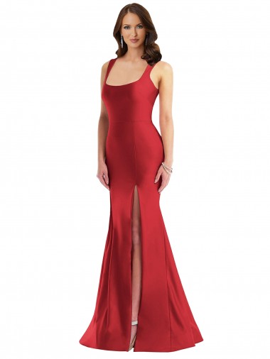 Buy Sleeveless Square Neck Silky Satin Mermaid Formal Plus Size Formal Dress UK