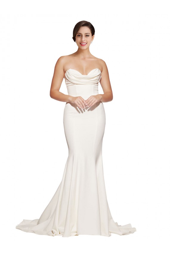 Buy Sleeveless Cowl Neck Low Back Stretch Satin Mermaid Formal Dress UK