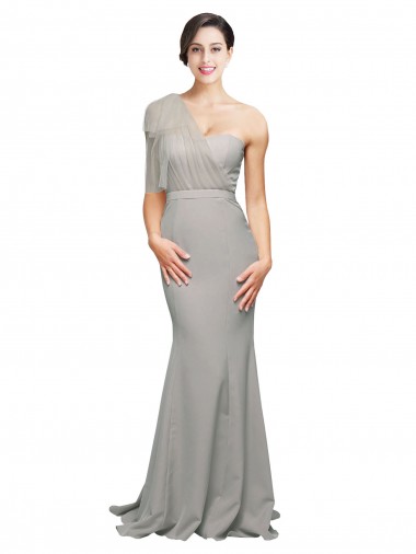Buy Sleeveless One Shoulder Low Back Stretch Crepe & Tulle Mermaid Formal Dress UK