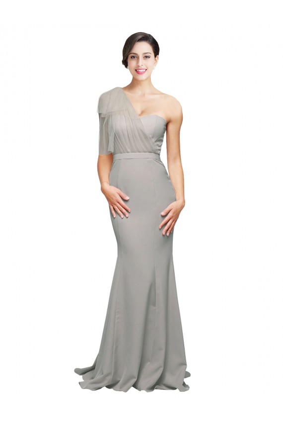 Buy Sleeveless One Shoulder Low Back Stretch Crepe & Tulle Mermaid Formal Dress UK