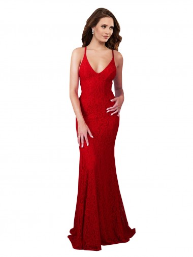 Buy Sleeveless V-Neck Low Back Lace Mermaid Formal Dress UK