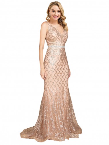 Buy Sleeveless V-Neck V-Back Sparkling Sequin Mermaid Formal Plus Size Formal Dress UK