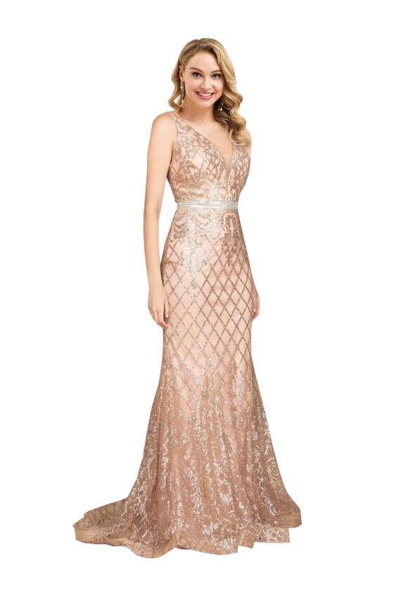Buy Sleeveless V-Neck V-Back Sparkling Sequin Mermaid Formal Plus Size Formal Dress UK