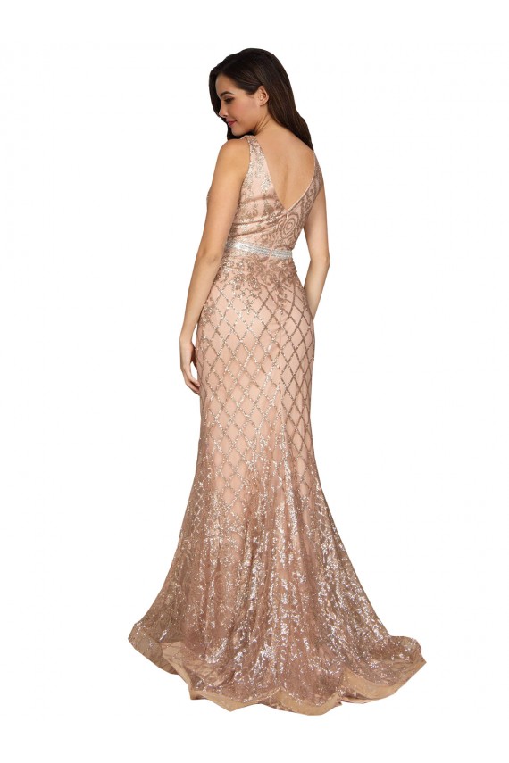 Buy Sleeveless V-Neck V-Back Sparkling Sequin Mermaid Formal Plus Size Formal Dress UK