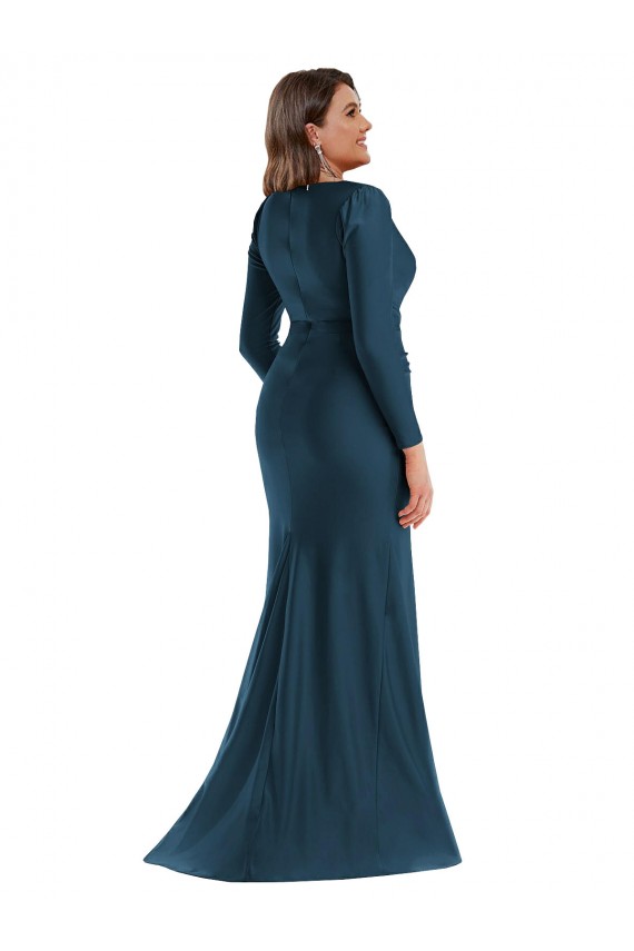 Buy Long Sleeves V-Neck Silky Satin Mermaid Formal Plus Size Formal Dress UK