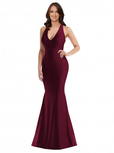 Buy Sleeveless V-Neck Open Back Silky Satin Mermaid Formal Plus Size Formal Dress UK