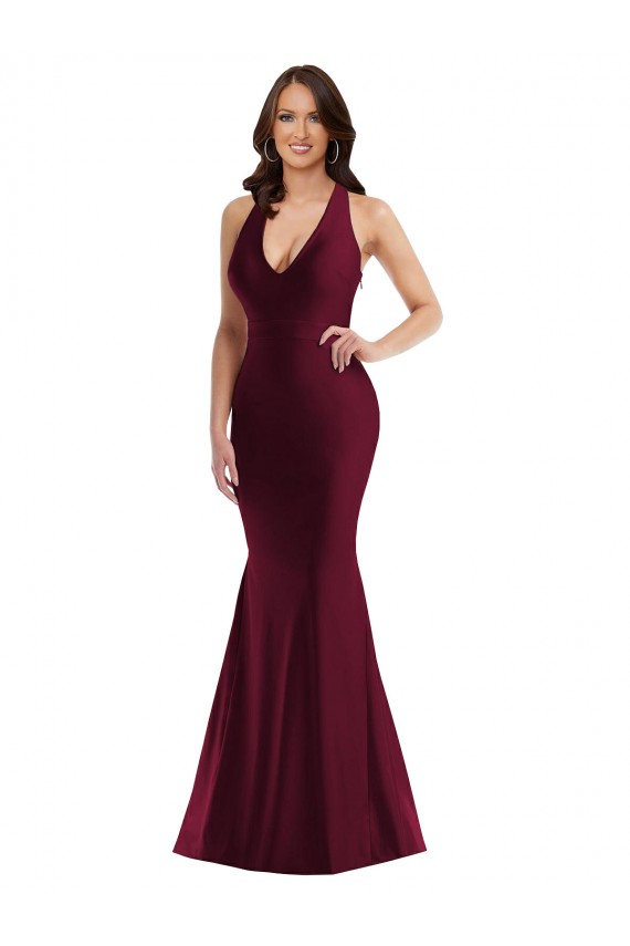 Buy Sleeveless V-Neck Open Back Silky Satin Mermaid Formal Plus Size Formal Dress UK