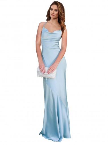 Buy Sleeveless Cowl Neck Criss Cross Open Back Silky Satin Sheath Formal Dress UK