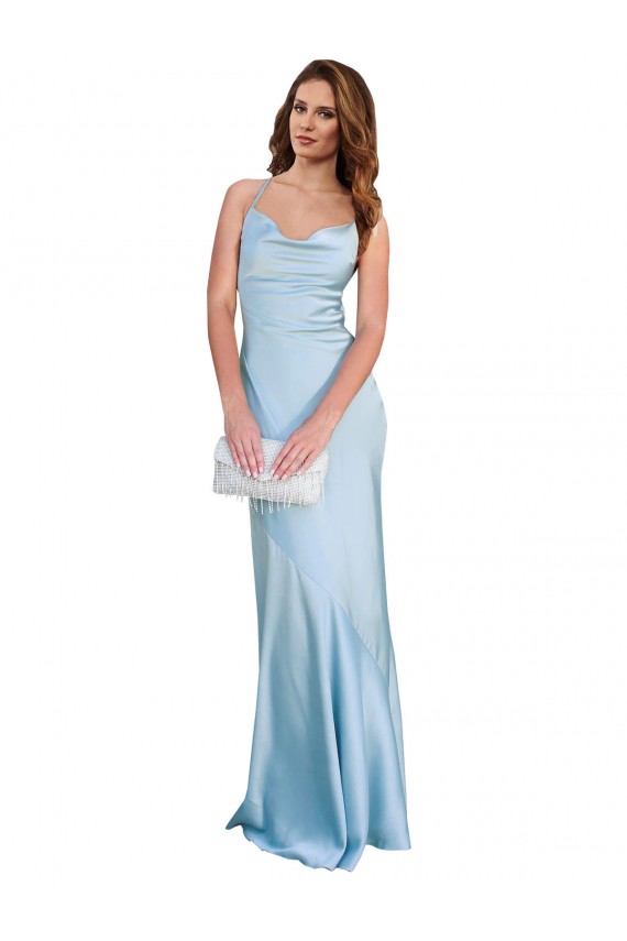 Buy Sleeveless Cowl Neck Criss Cross Open Back Silky Satin Sheath Formal Dress UK