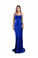 Buy Sleeveless Royal Blue Cowl Neck Criss Cross Open Back Silky Satin Sheath Formal Dress UK
