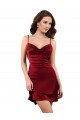 Buy Sleeveless Burgundy Cowl Neck Criss Cross Open Back Silky Satin Sheath Formal Dress UK