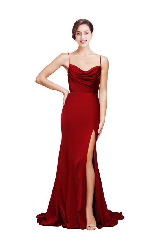 Buy Sleeveless Spaghetti Straps Criss Cross Back Stretch Satin Sheath Black Tie Formal Dress UK