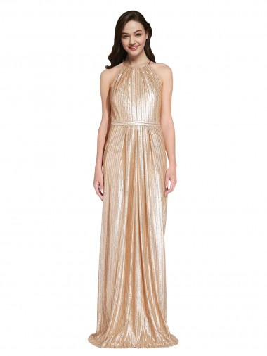 Buy Sleeveless Halter Neck Sequin Sheath Formal Dress UK