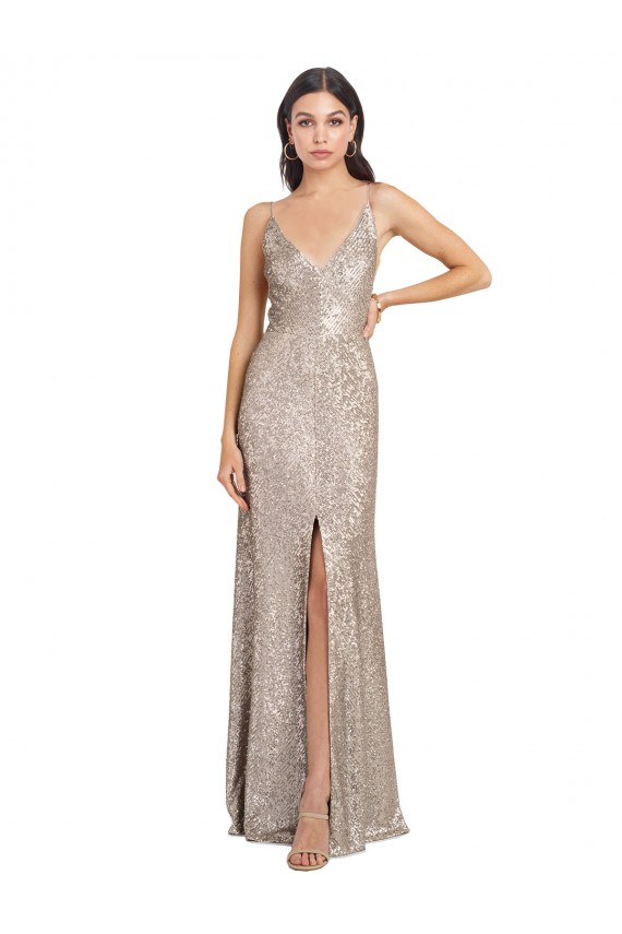 Buy Sleeveless V-Neck V-Back Sparkling Sequin Sheath Formal Dress UK