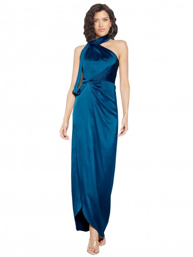 Buy Sleeveless Halter Neck Silky Satin Sheath Formal Dress UK