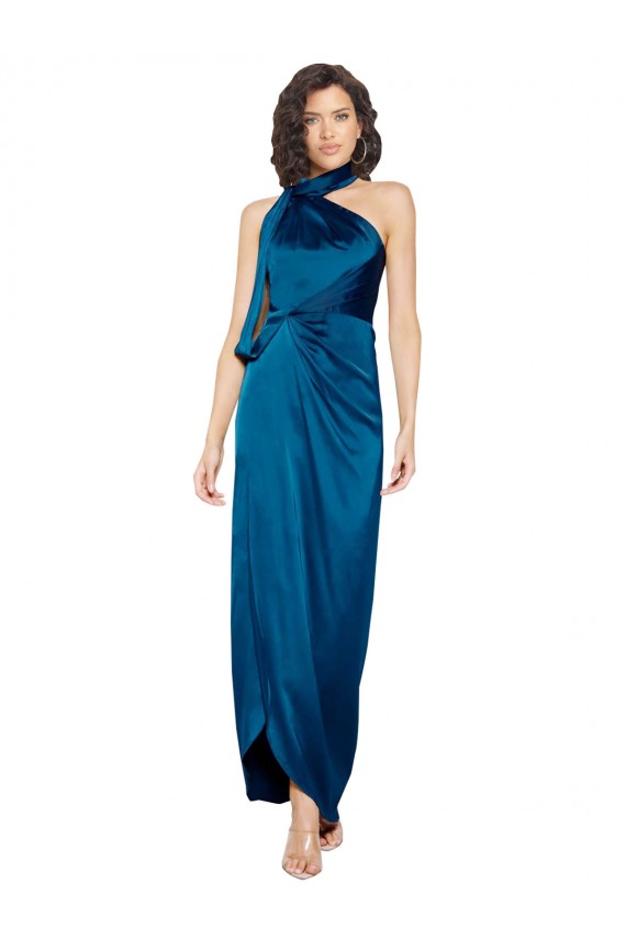 Buy Sleeveless Halter Neck Silky Satin Sheath Formal Dress UK