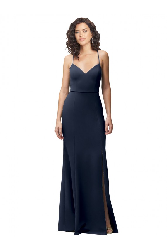 Buy Sleeveless Spaghetti Straps Criss Cross Back Stretch Crepe Sheath Formal Dress UK