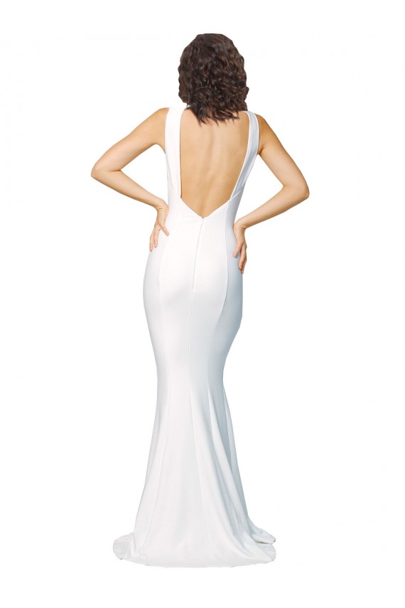 Buy Sleeveless High Neck Low Back Stretch Crepe Sheath Formal Dress UK