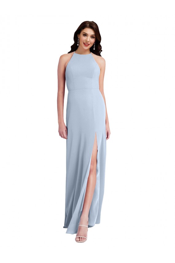 Buy Sleeveless Halter Neck Criss Cross Open Back Stretch Crepe Sheath Formal Dress UK