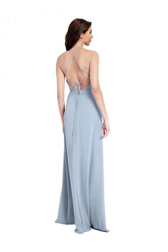 Buy Sleeveless Halter Neck Criss Cross Open Back Stretch Crepe Sheath Formal Dress UK