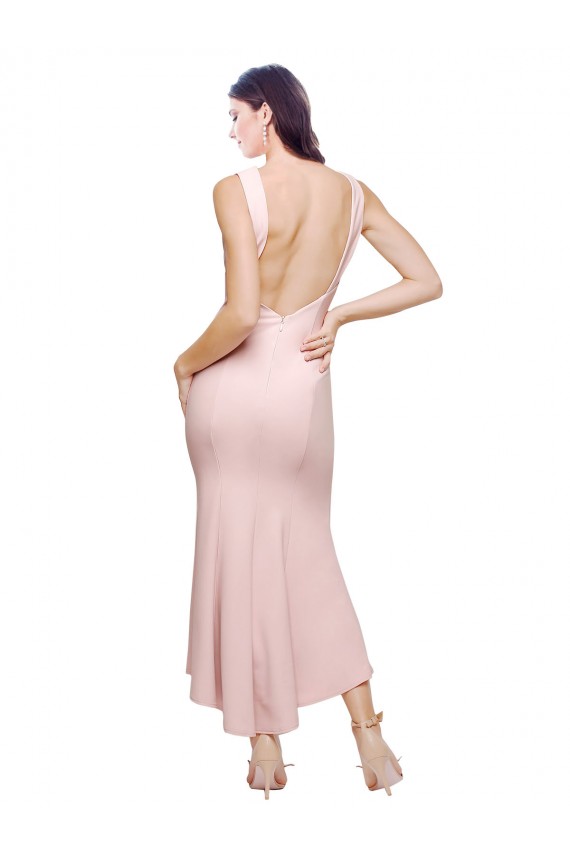 Buy Sleeveless High Neck Low Back Stretch Crepe Sheath High Low Formal Dress UK