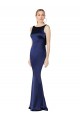 Buy Sleeveless Dark Navy Halter Neck Low Back Stretch Satin Sheath Formal Dress UK