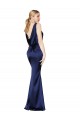 Buy Sleeveless Dark Navy Halter Neck Low Back Stretch Satin Sheath Formal Dress UK