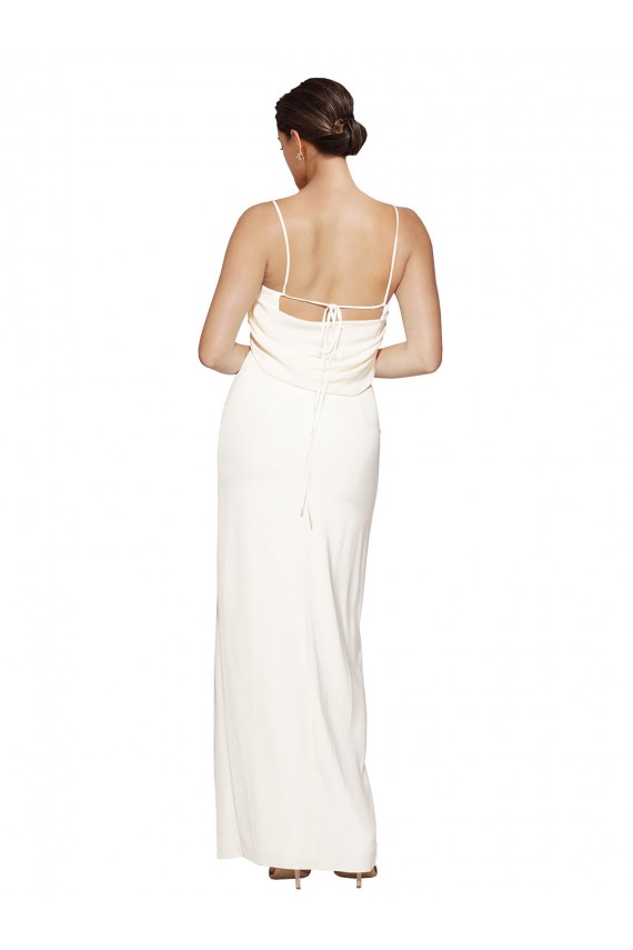 Buy Sleeveless Ivory Halter Neck Low Back Stretch Satin Sheath Formal Dress UK