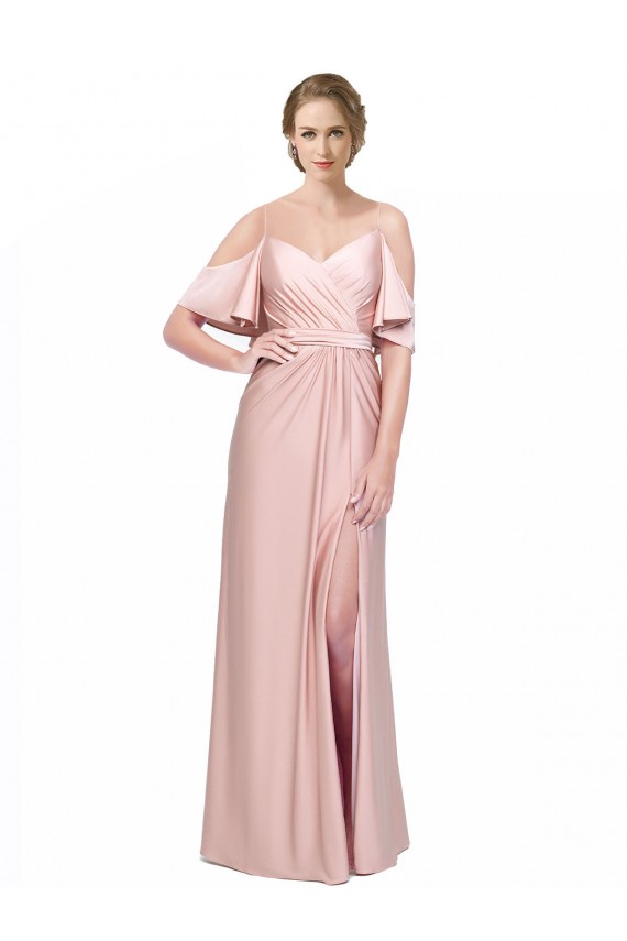 Buy Cold Shoulder Off the Shoulder Low Back Silky Satin Sheath Formal Dress UK