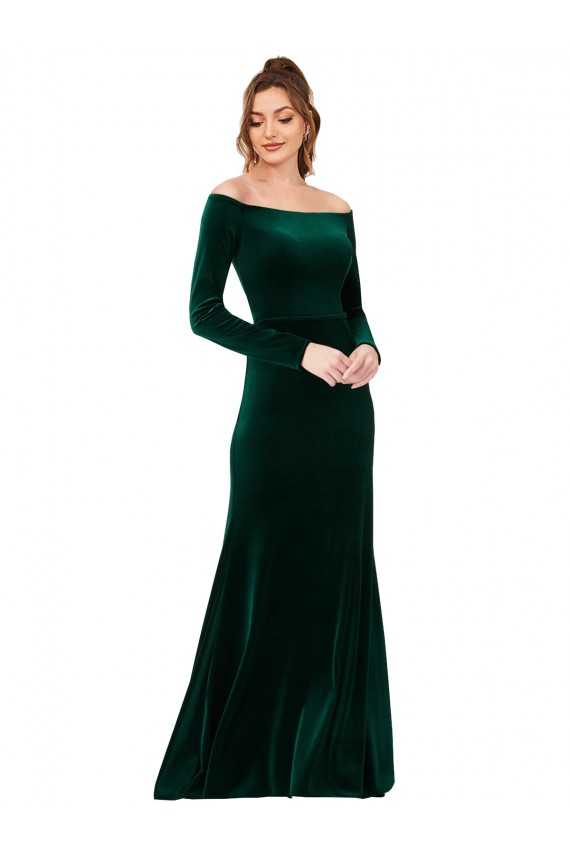 Buy Long Sleeves Off the Shoulder Stretch Velvet Sheath Formal Dress UK