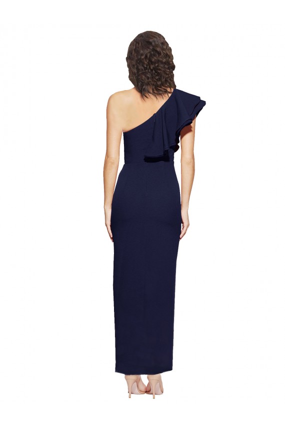 Buy Sleeveless Dark Navy One Shoulder Stretch Crepe Sheath Formal Gowns UK