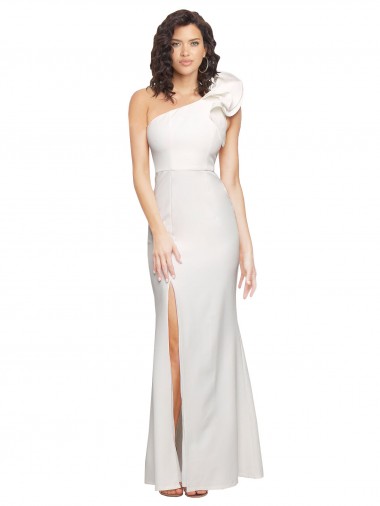 Buy Sleeveless Ivory One Shoulder Stretch Crepe Sheath Formal Dress UK