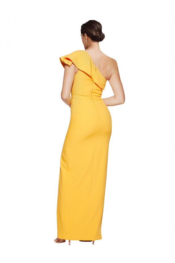 Buy Sleeveless Saffron One Shoulder Stretch Crepe Sheath Formal Dress UK