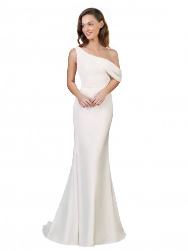 Buy Sleeveless Ivory One Shoulder Stretch Crepe Sheath Formal Gowns UK