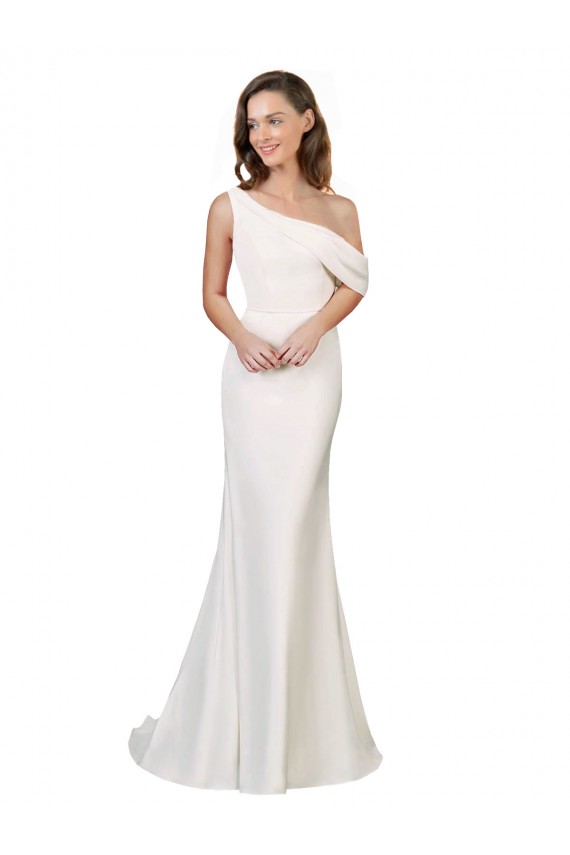 Buy Sleeveless Ivory One Shoulder Stretch Crepe Sheath Formal Gowns UK
