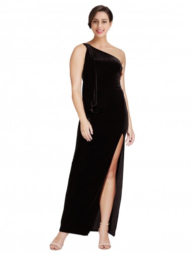 Buy Sleeveless One Shoulder Stretch Velvet Sheath Formal Dress UK