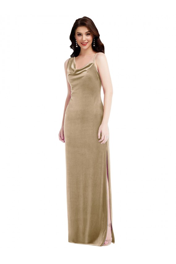 Buy Sleeveless Champagne One Shoulder Stretch Velvet Sheath Black Tie Formal Dress UK