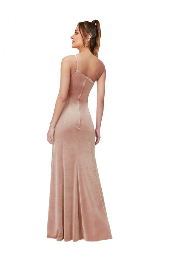 Buy Sleeveless Pink One Shoulder Stretch Velvet Sheath Black Tie Formal Dress UK
