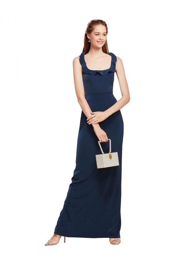 Buy Sleeveless Dark Navy Scoop Neck Low Back Stretch Crepe Sheath Formal Dress UK