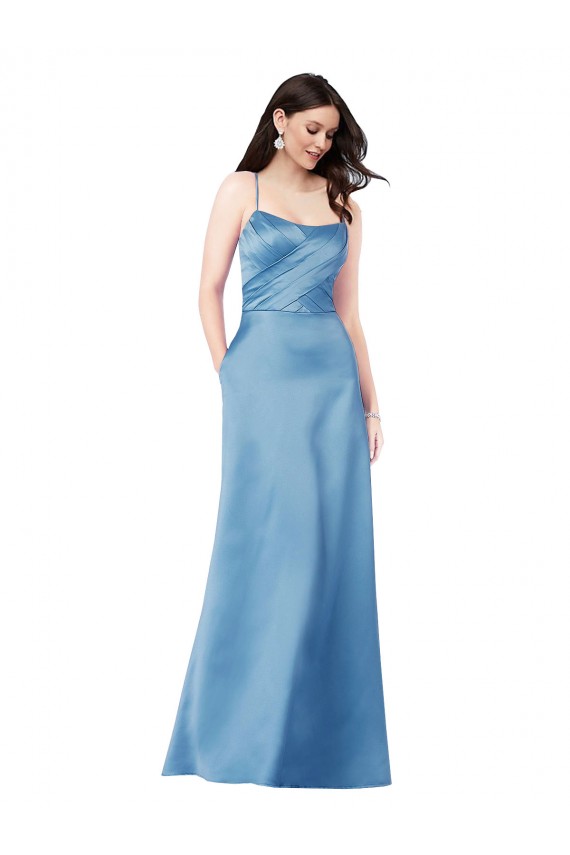 Buy Sleeveless Spaghetti Straps Criss Cross Back Satin Sheath Formal Dress UK