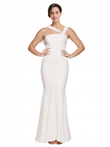 Buy Sleeveless Ivory Square Neck Low Back Stretch Crepe Sheath Formal Dress UK