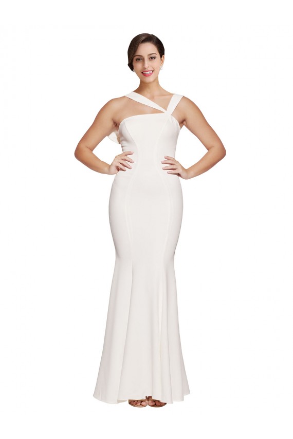 Buy Sleeveless Ivory Square Neck Low Back Stretch Crepe Sheath Formal Dress UK