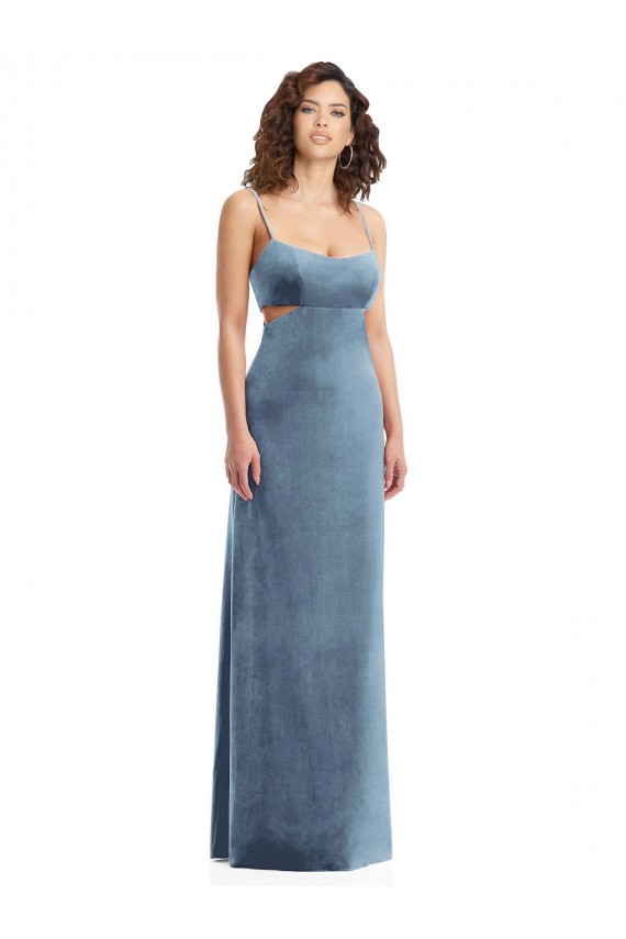 Buy Sleeveless Square Neck Low Back Stretch Velvet Sheath Formal Dress UK